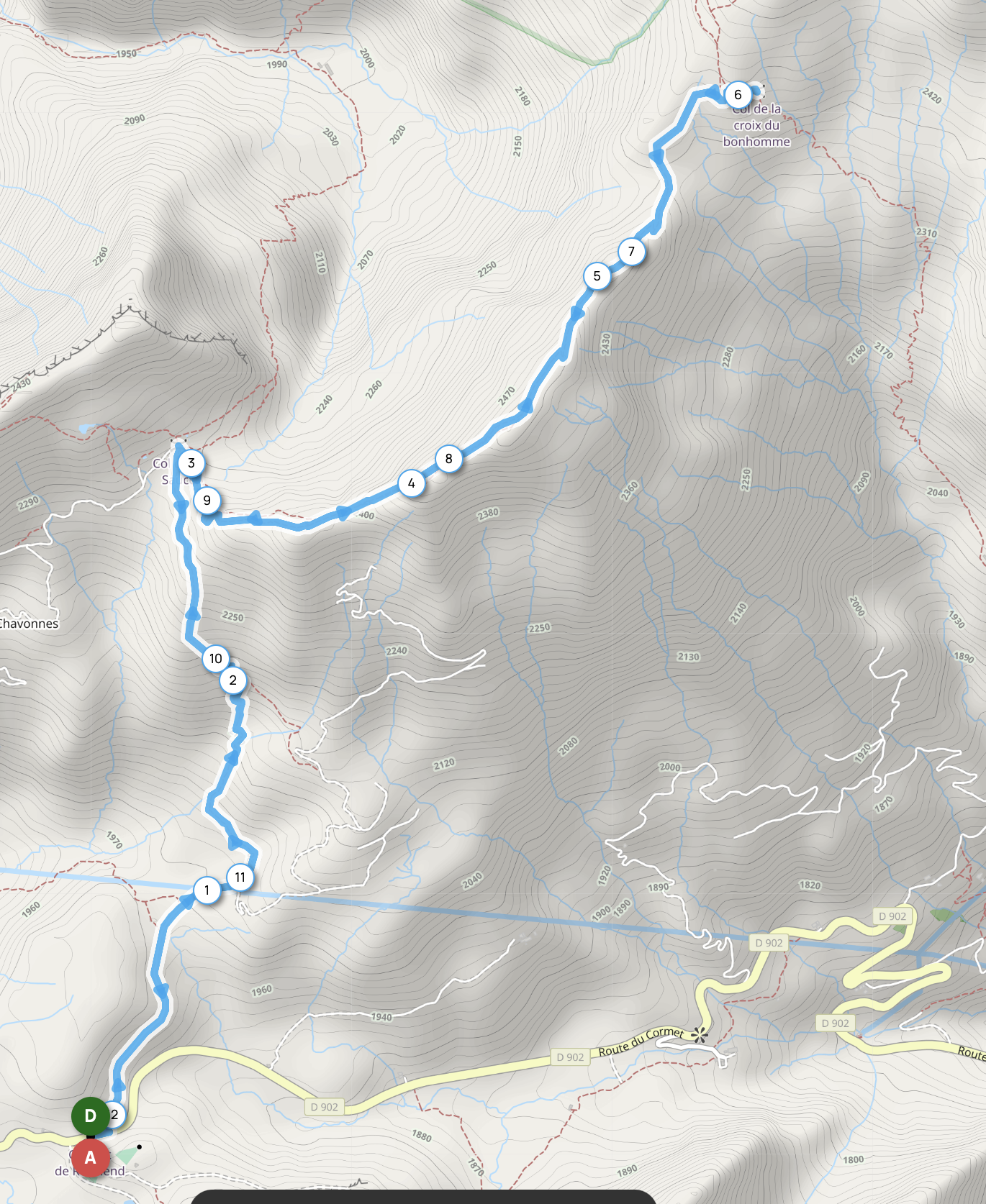 CROIX DU BONHOMME PAR LES CRÊTES DE LA GITTAZ — carte