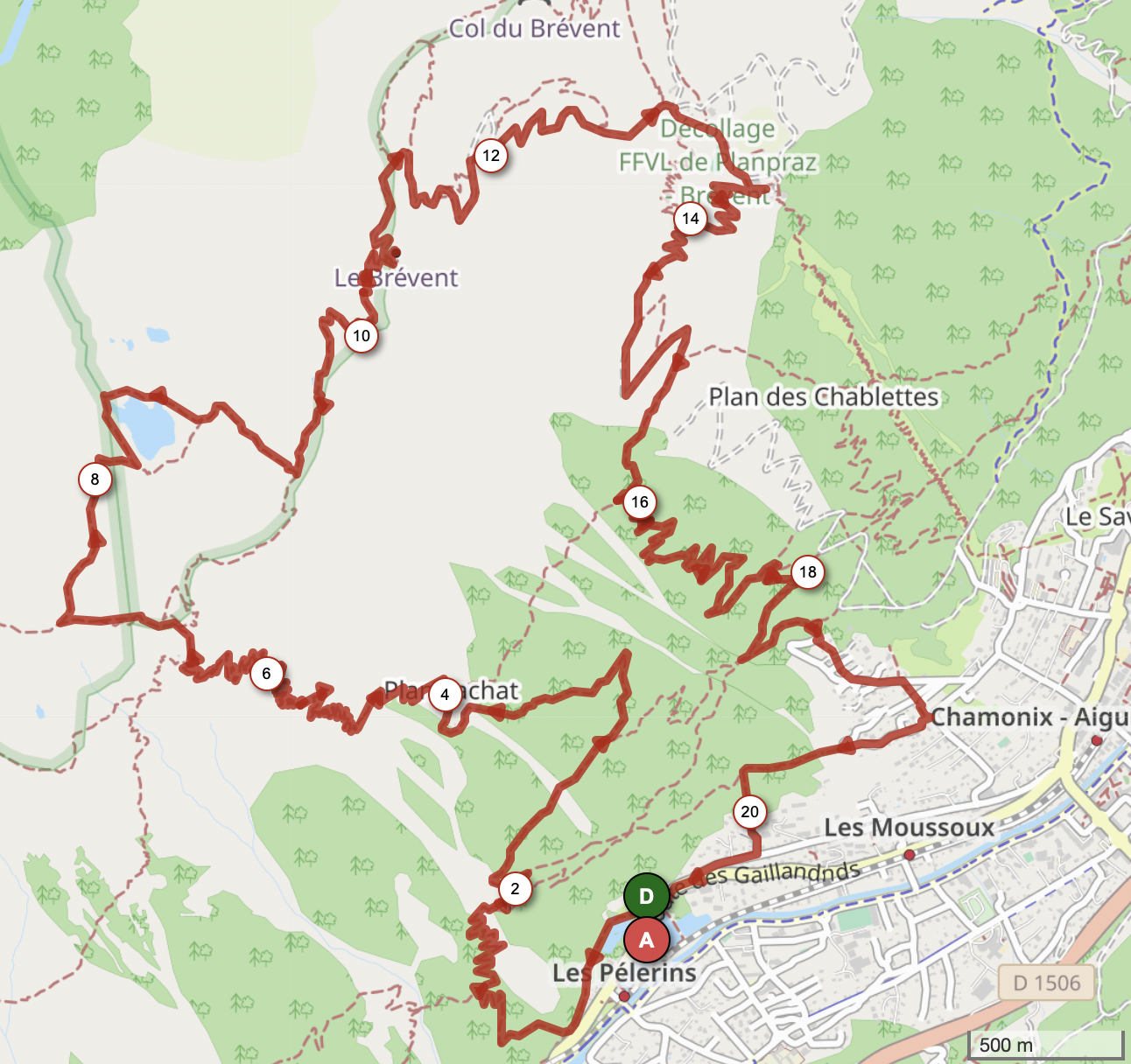 LAC ET MONT BRÉVENT DEPUIS LES GAILLANDS — carte
