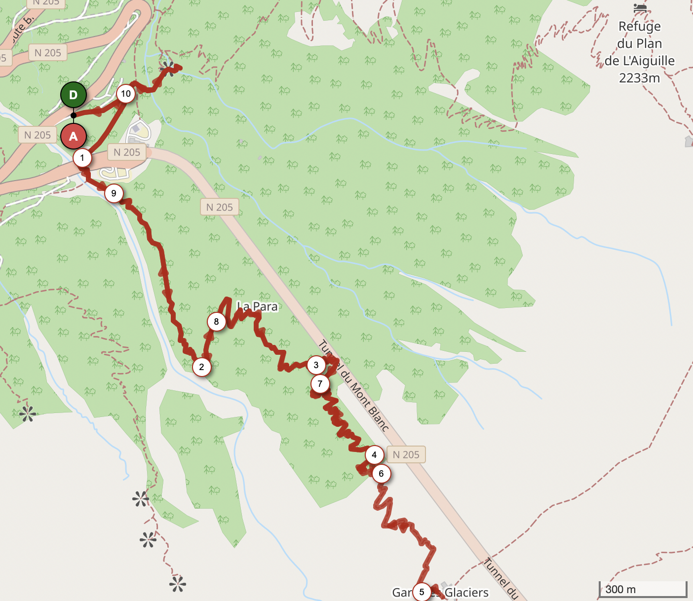 GARE DES GLACIERS ET CASCADE DE DARDS — carte