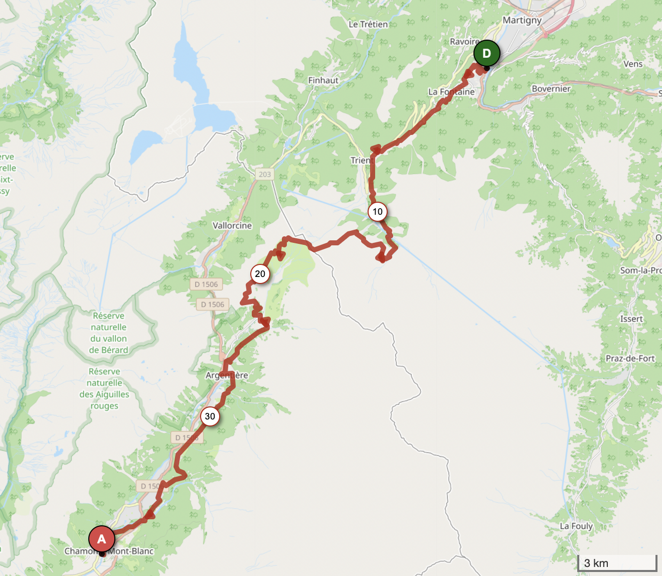 MARTIGNY-COMBE À CHAMONIX — carte