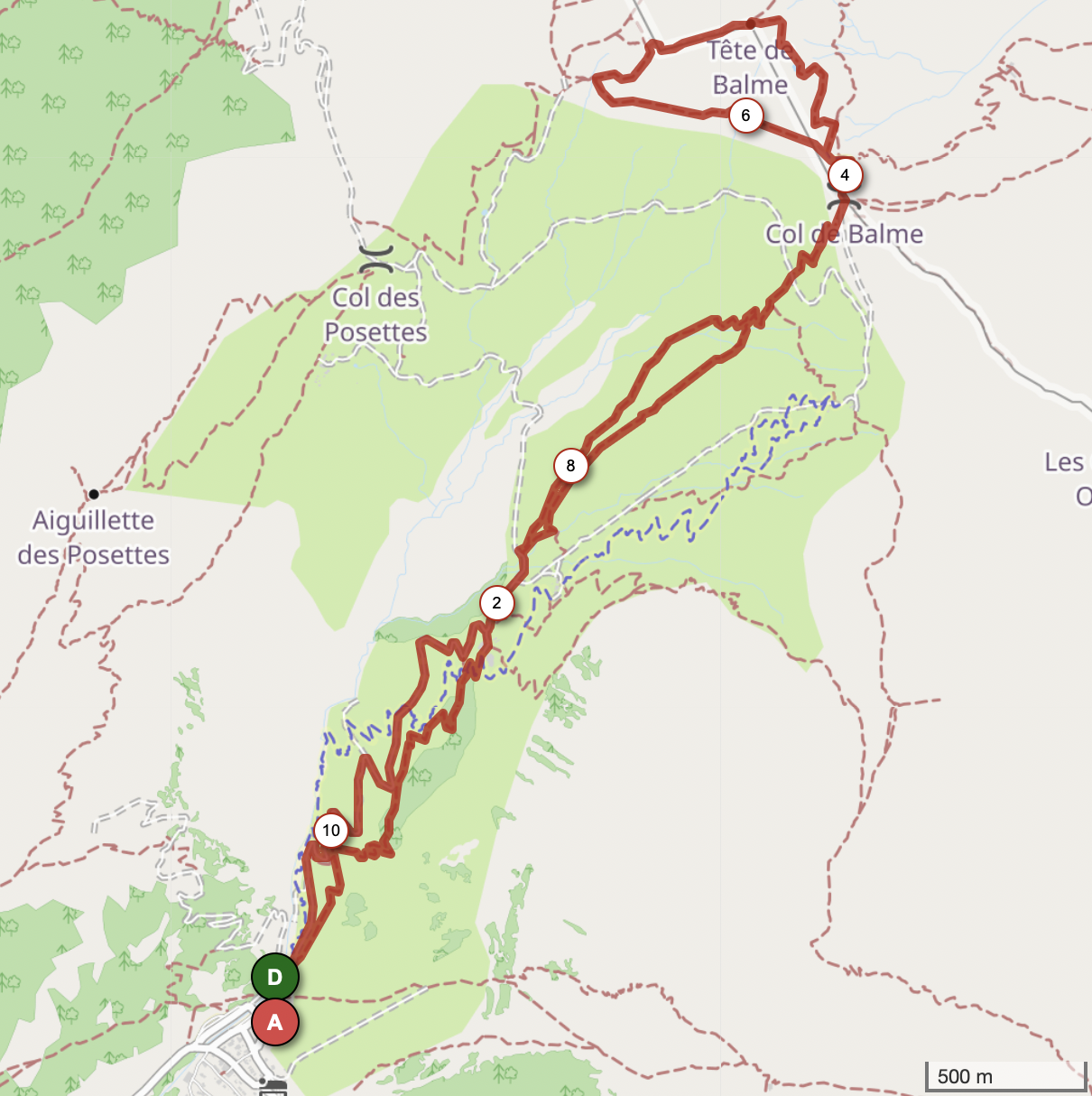 COL ET TÊTE E BALME DEPUIS LE TOUR — carte