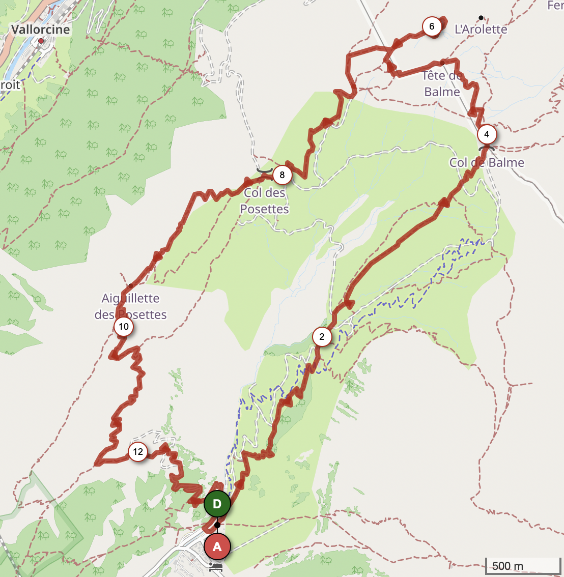 COL ET TÊTE DE BALMES - AIGUILLES DE POSETTES — carte