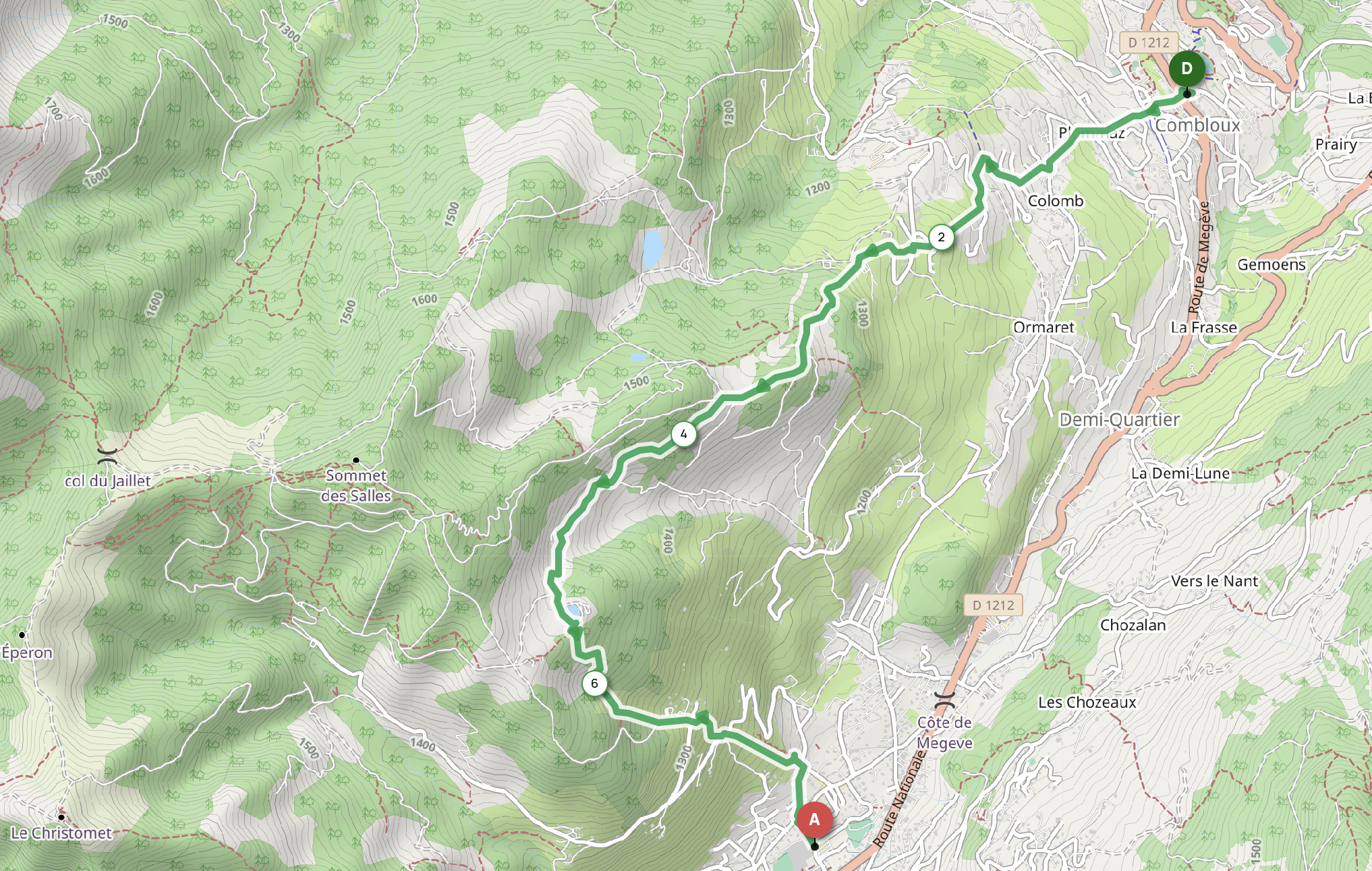 DE COMBLOUX À MEGÈVE EN PASSANT PAR LE BELVÉDÈRE — carte