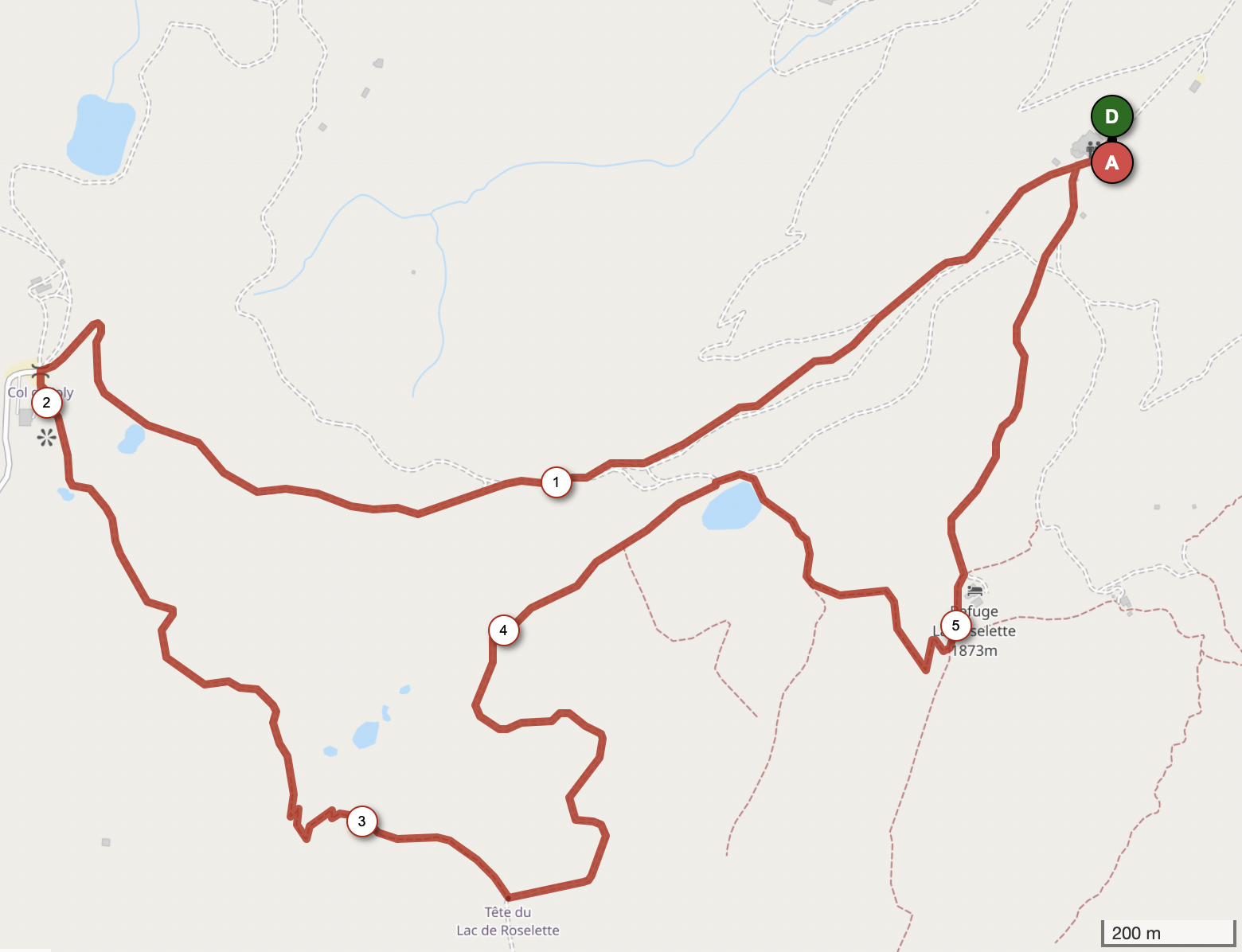 TÊTE, LAC ET REFUGE DE ROSELETTE — carte