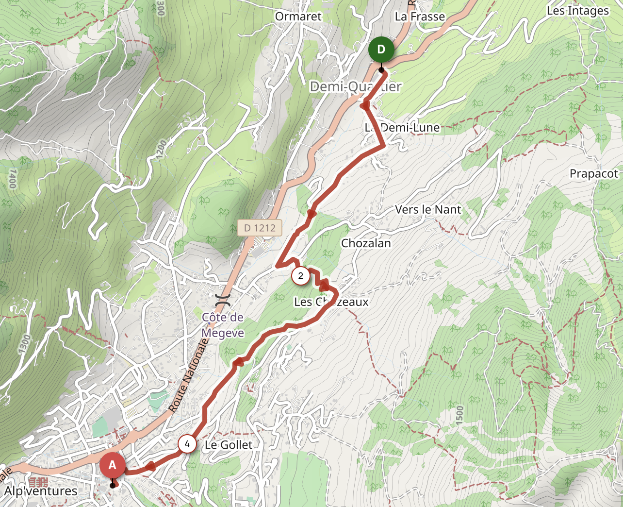 DE DEMI-QUARTIER VERS MEGÈVE — carte