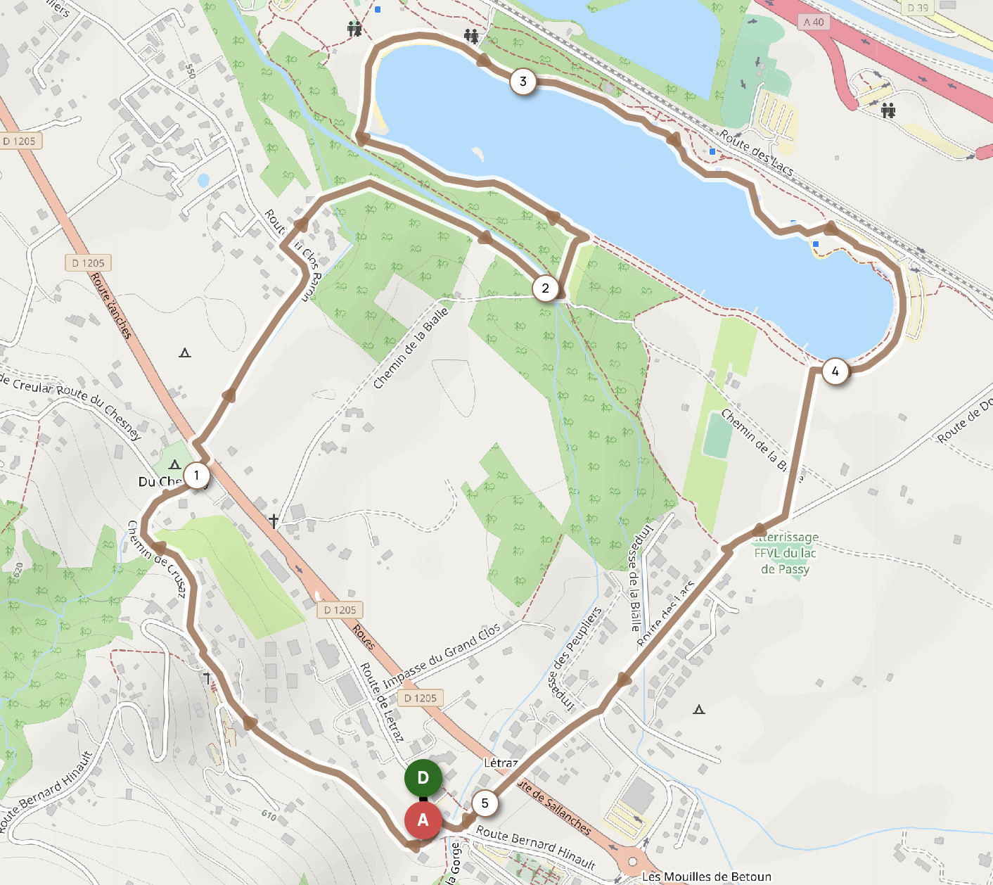 LAC DE PASSY PAR LE SENTIER FORÊSTIER — carte