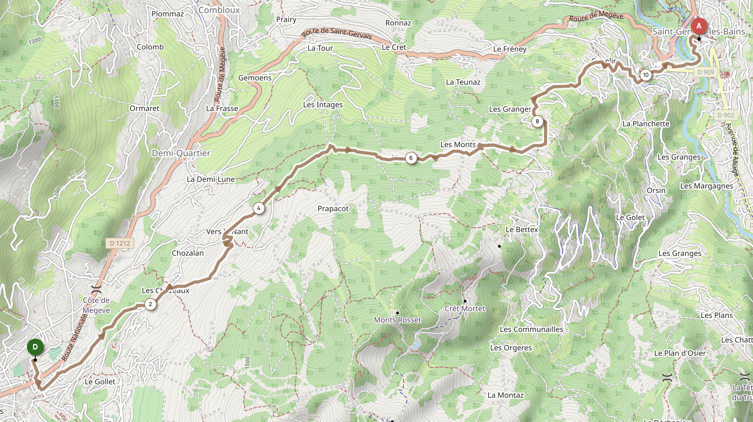 DE MEGÈVE À SAINT GERVAIS LES BAINS — carte