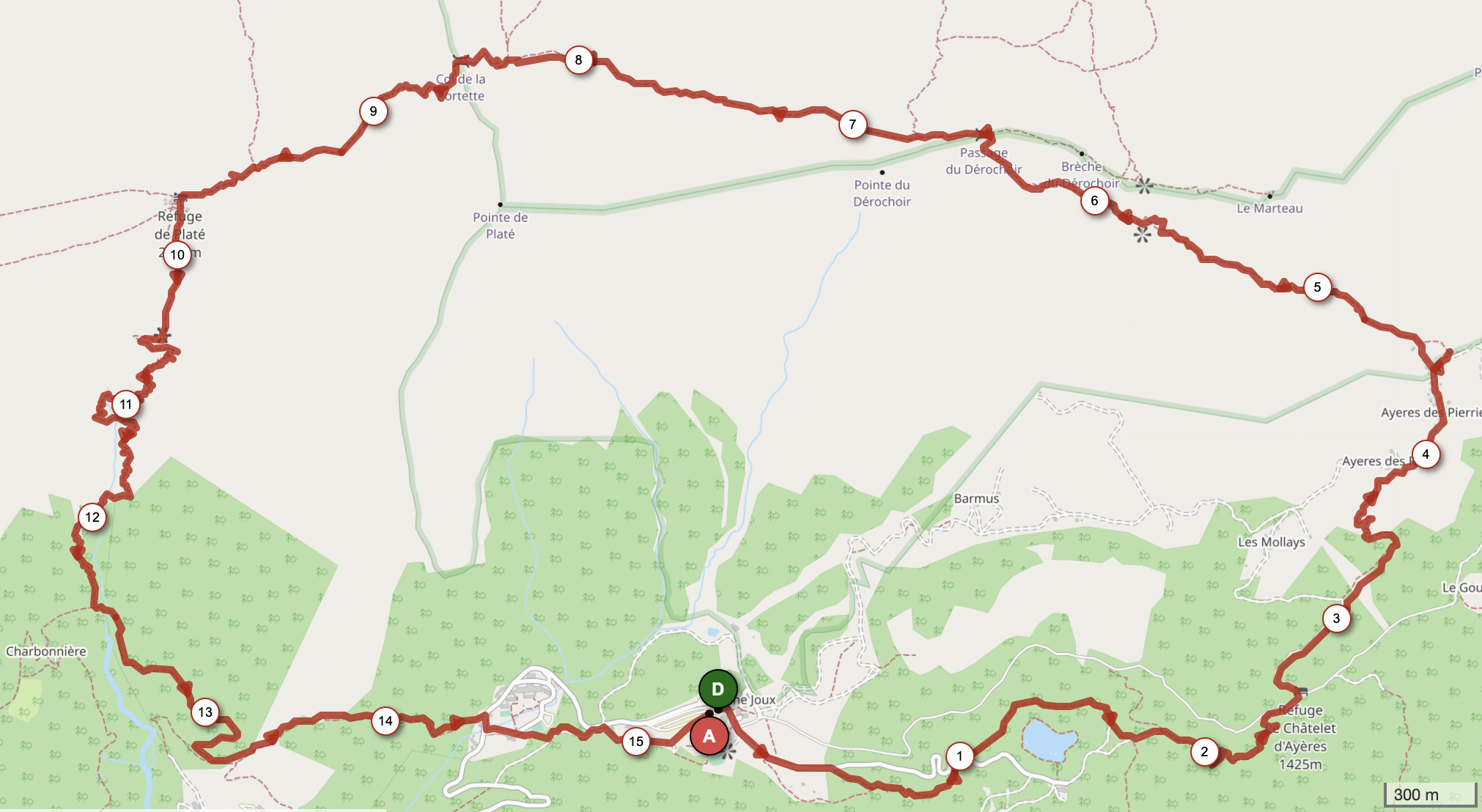 DÉROCHOIR, COL DE PORTETTE ET CHALETS DE PLATÉ — carte