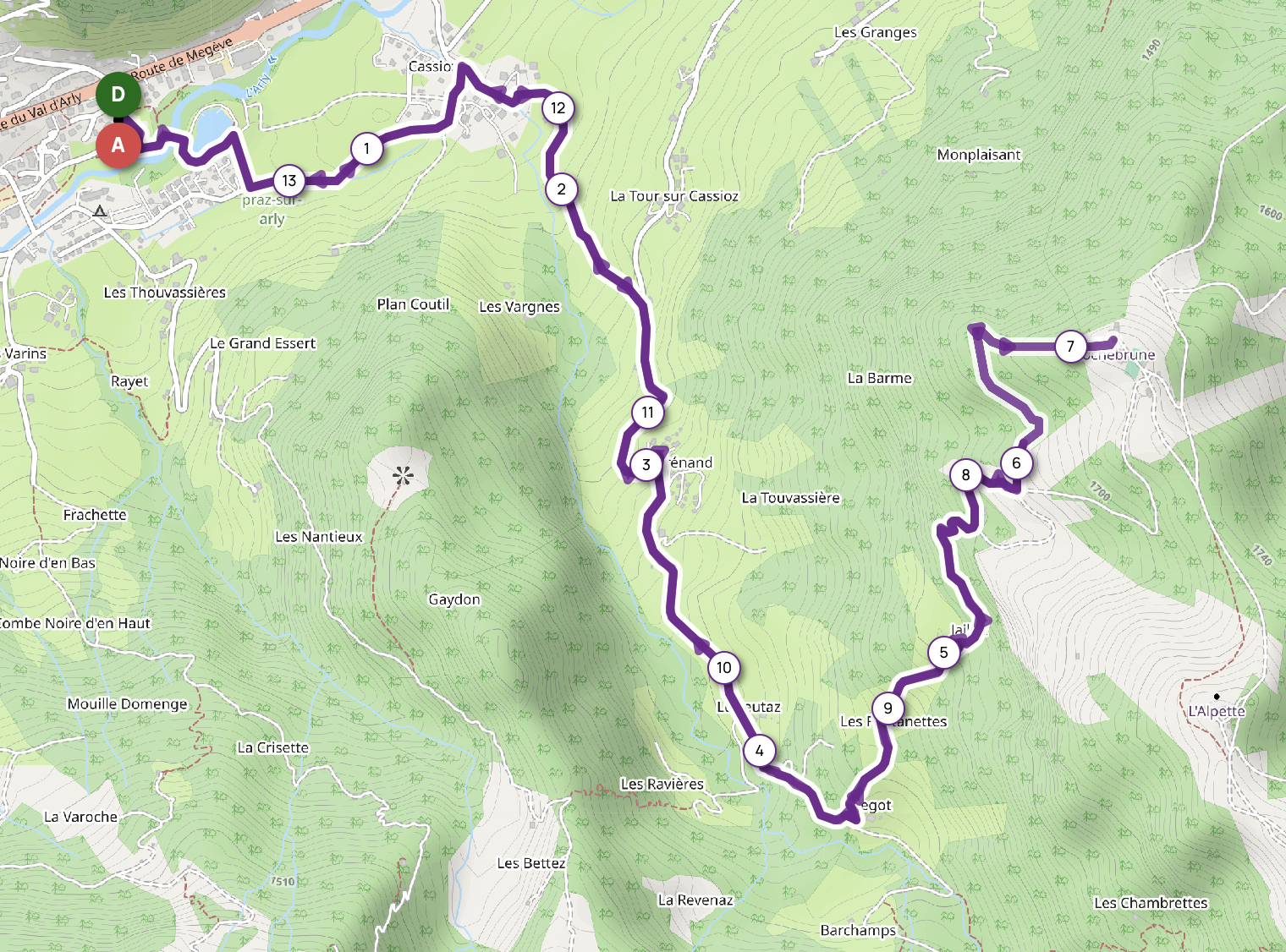 ROCHEBRUNE DEPUIS PRAZ SUR ARLY — carte