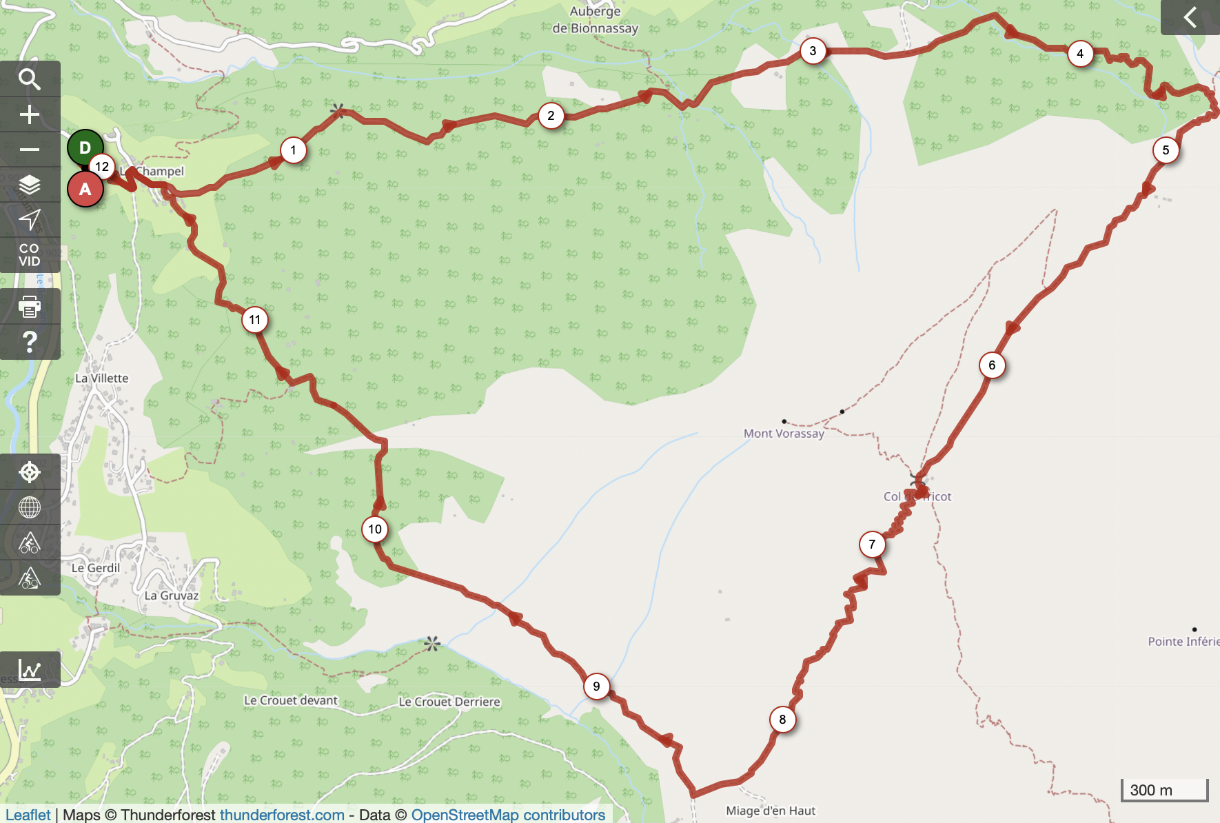 COL DU TRICOT ET MIAGE DEPUIS CHAMPEL — carte